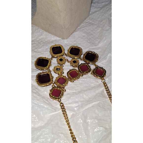 A Women's Bib Choker Necklace Pink & Purple Cabochons Elegant Cocktail Party - Picture 12 of 12